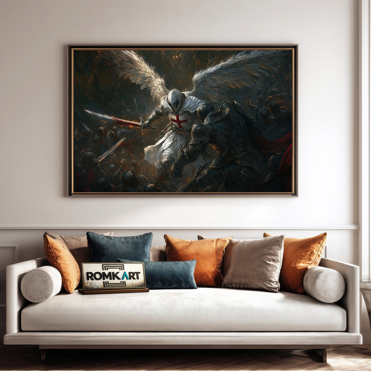 Angel and Army of Demons Battle Scene Religious Oil Painting - image 4