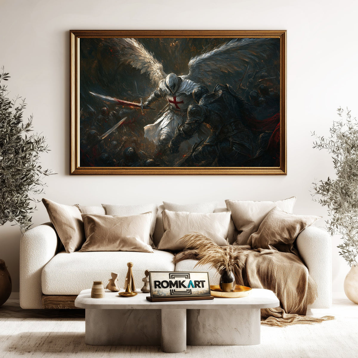 Angel and Army of Demons Battle Scene Religious Oil Painting - image 5