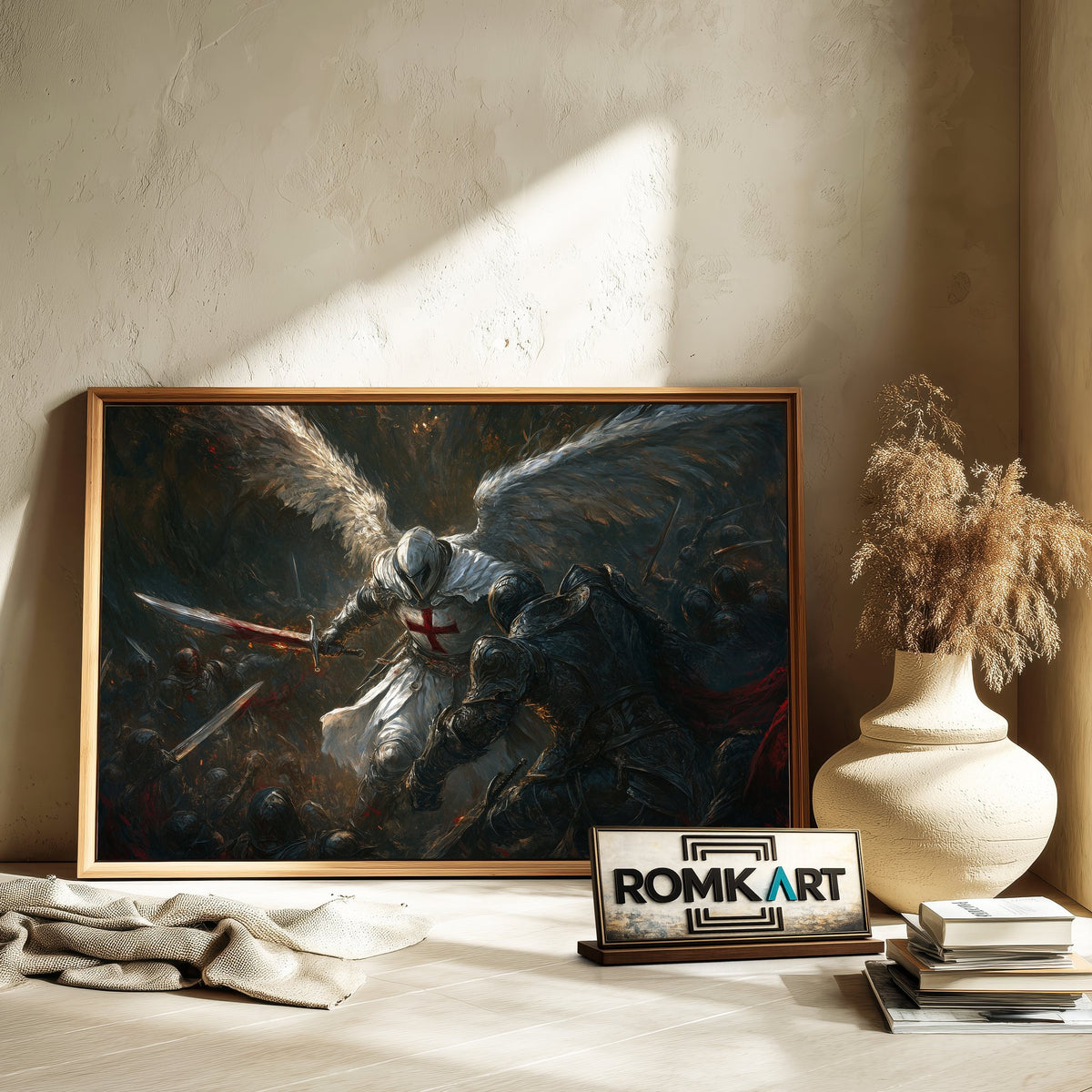 Angel and Army of Demons Battle Scene Religious Oil Painting - image 6