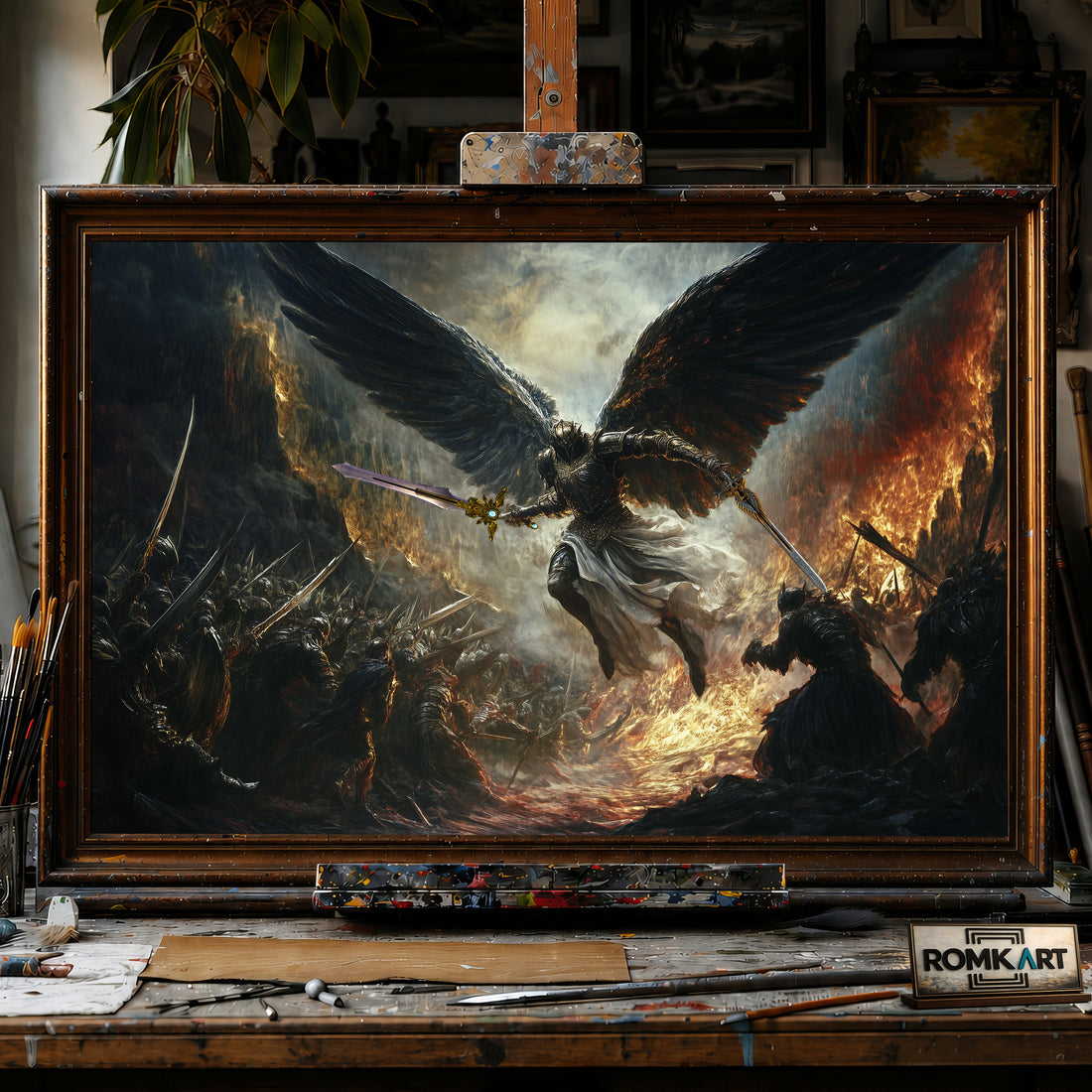 Angel Battling Army of Demons hand-painted oil painting on canvas