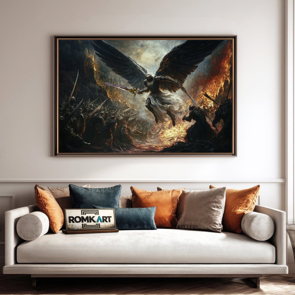 Angel Battling Army of Demons Religious Oil Painting - image 4