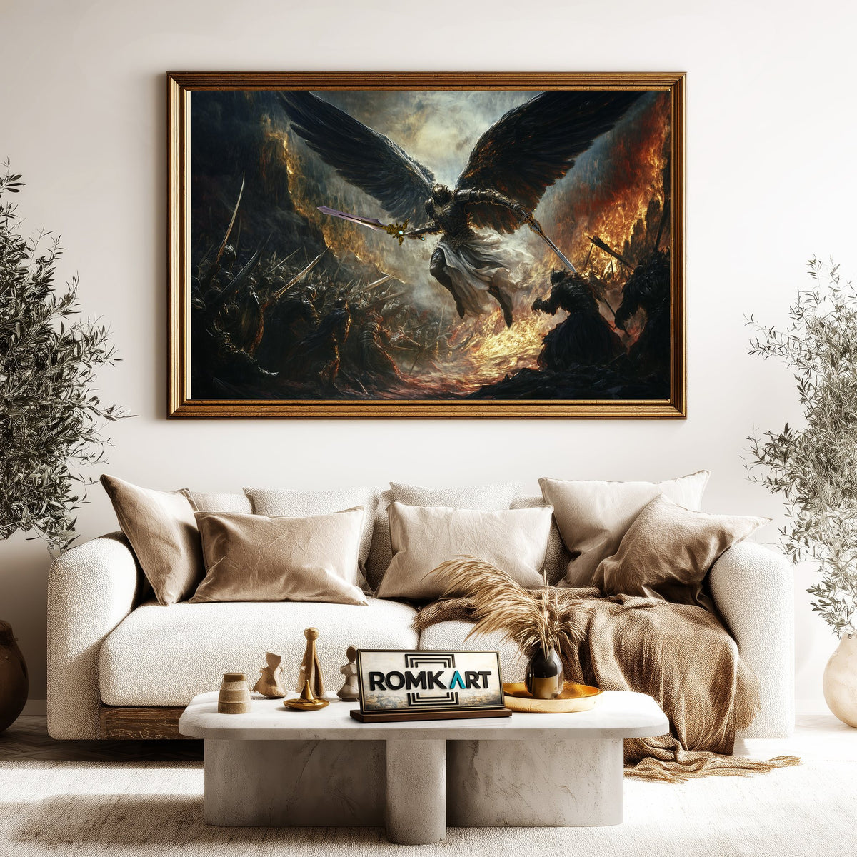 Angel Battling Army of Demons Religious Oil Painting - image 5