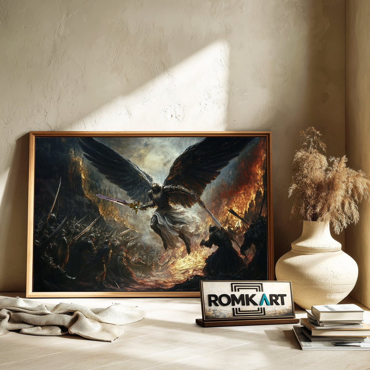 Angel Battling Army of Demons Religious Oil Painting - image 6