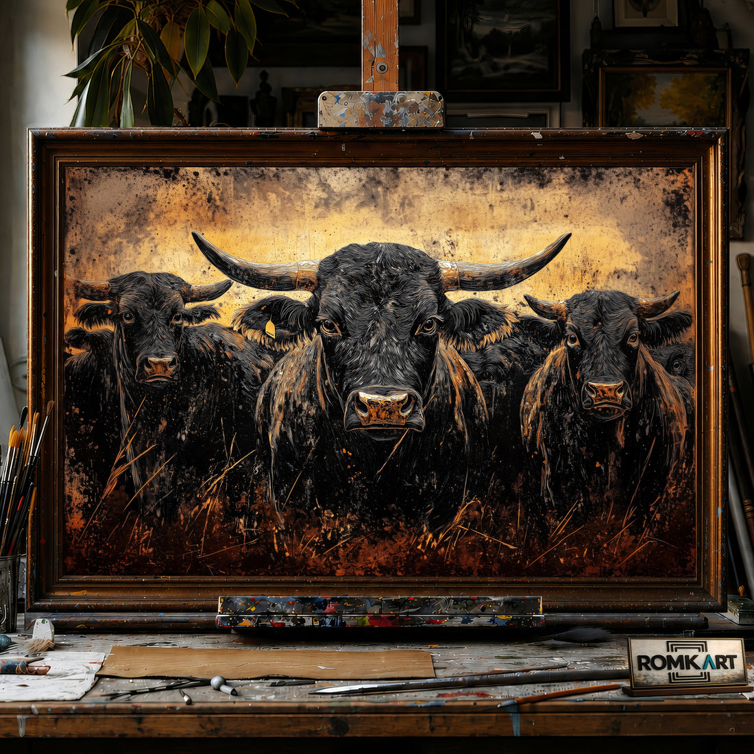 Angus Bull hand-painted oil painting on canvas