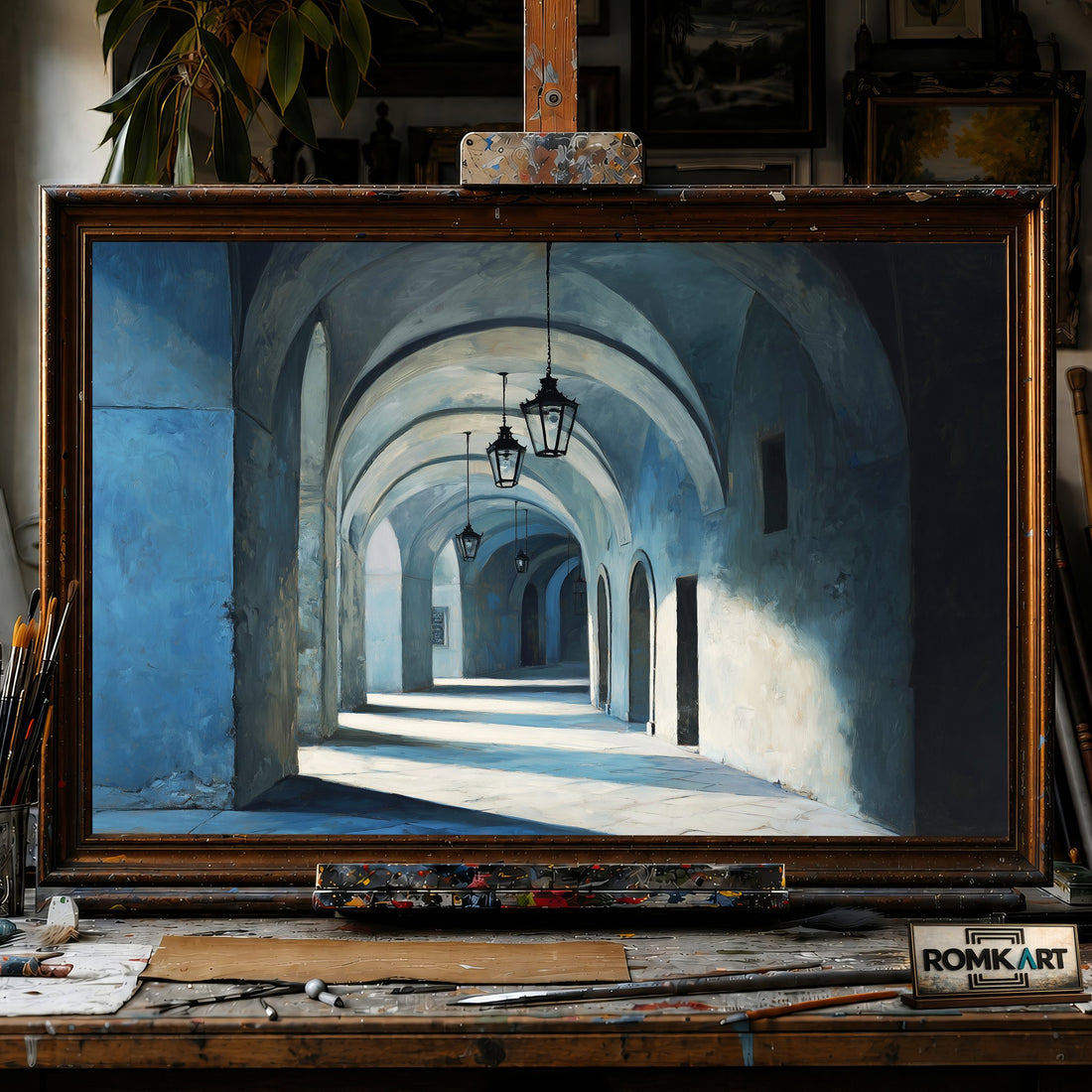 Architectural Corridor - Hand-Painted Oil Painting - View 1