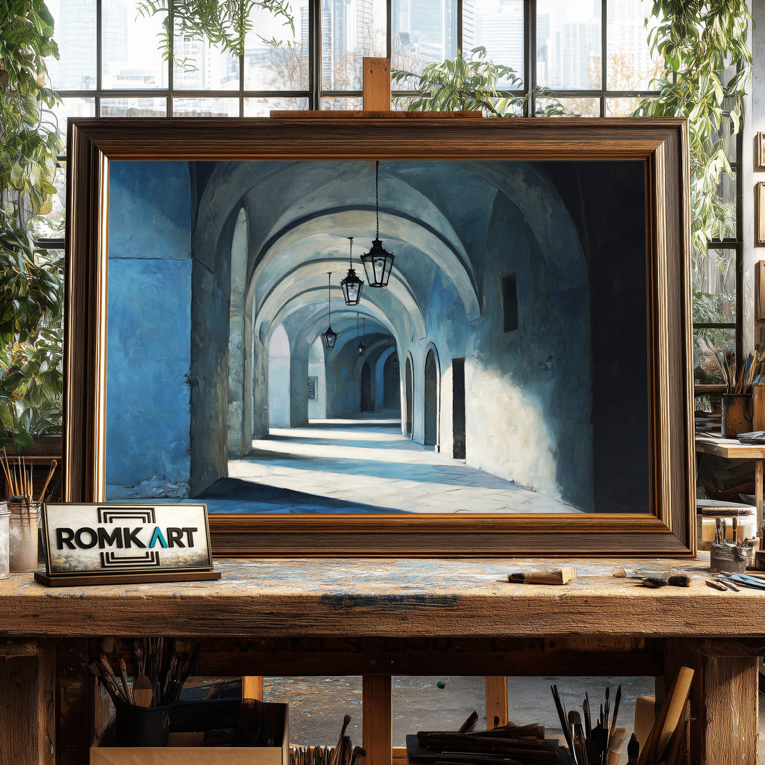 Architectural Corridor - Hand-Painted Oil Painting - View 1