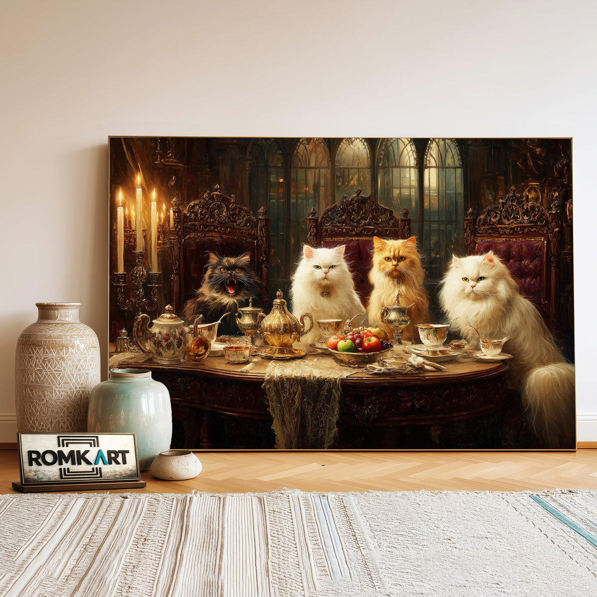 Aristocratic Cats Victorian Tea Party Oil Painting - image 3