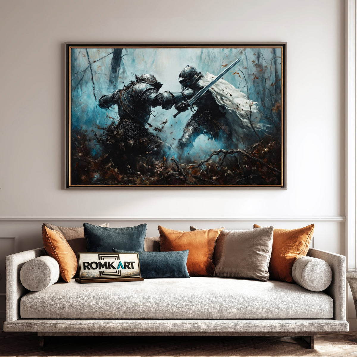 Armored Medieval Knights Battle Historical Oil Painting - image 4