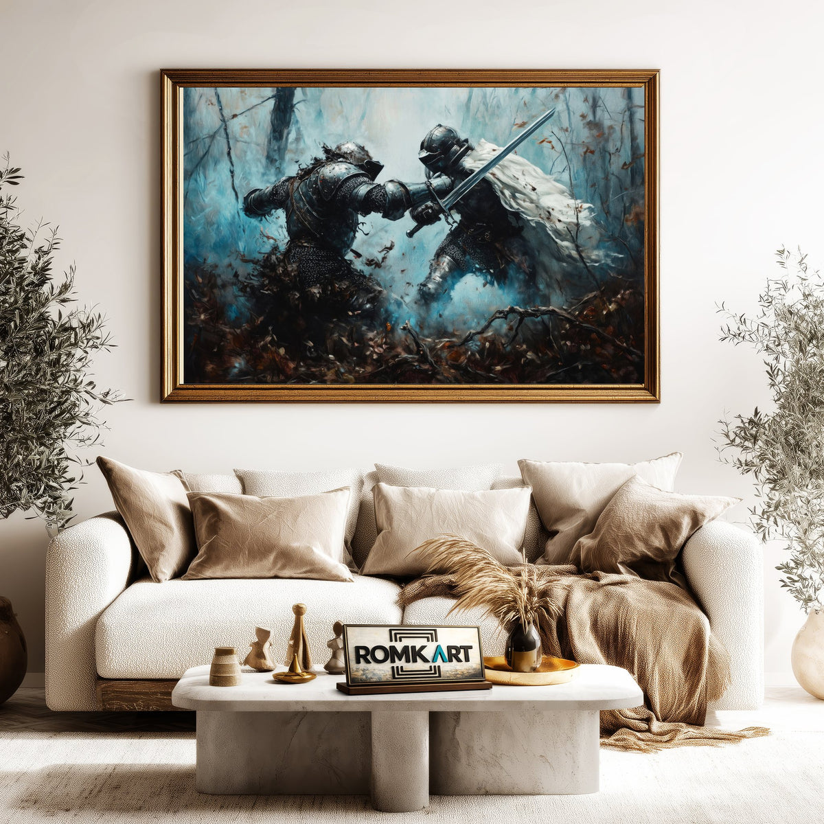 Armored Medieval Knights Battle Historical Oil Painting - image 5
