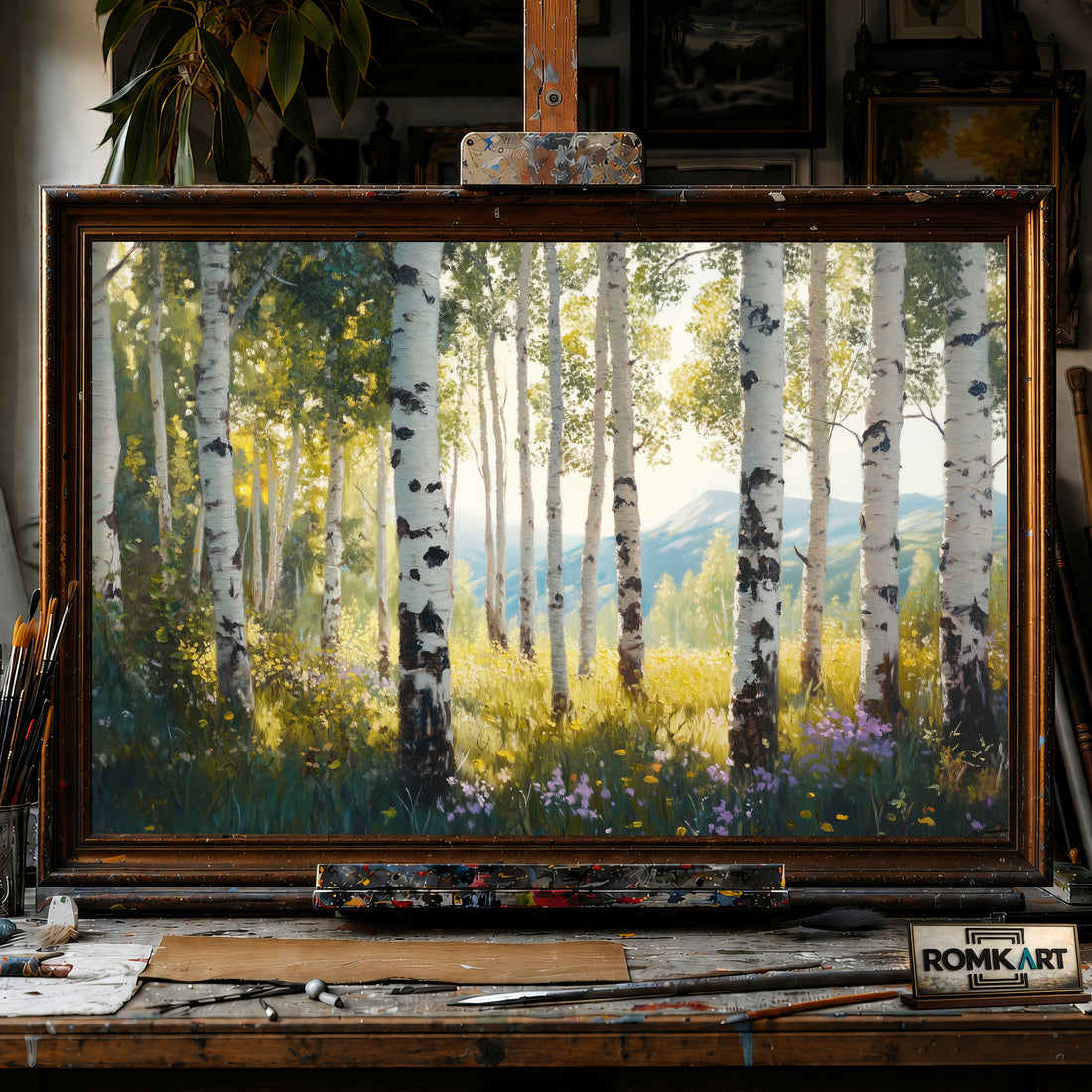 Aspen Grove Bathed in Sunlight hand-painted oil painting on canvas