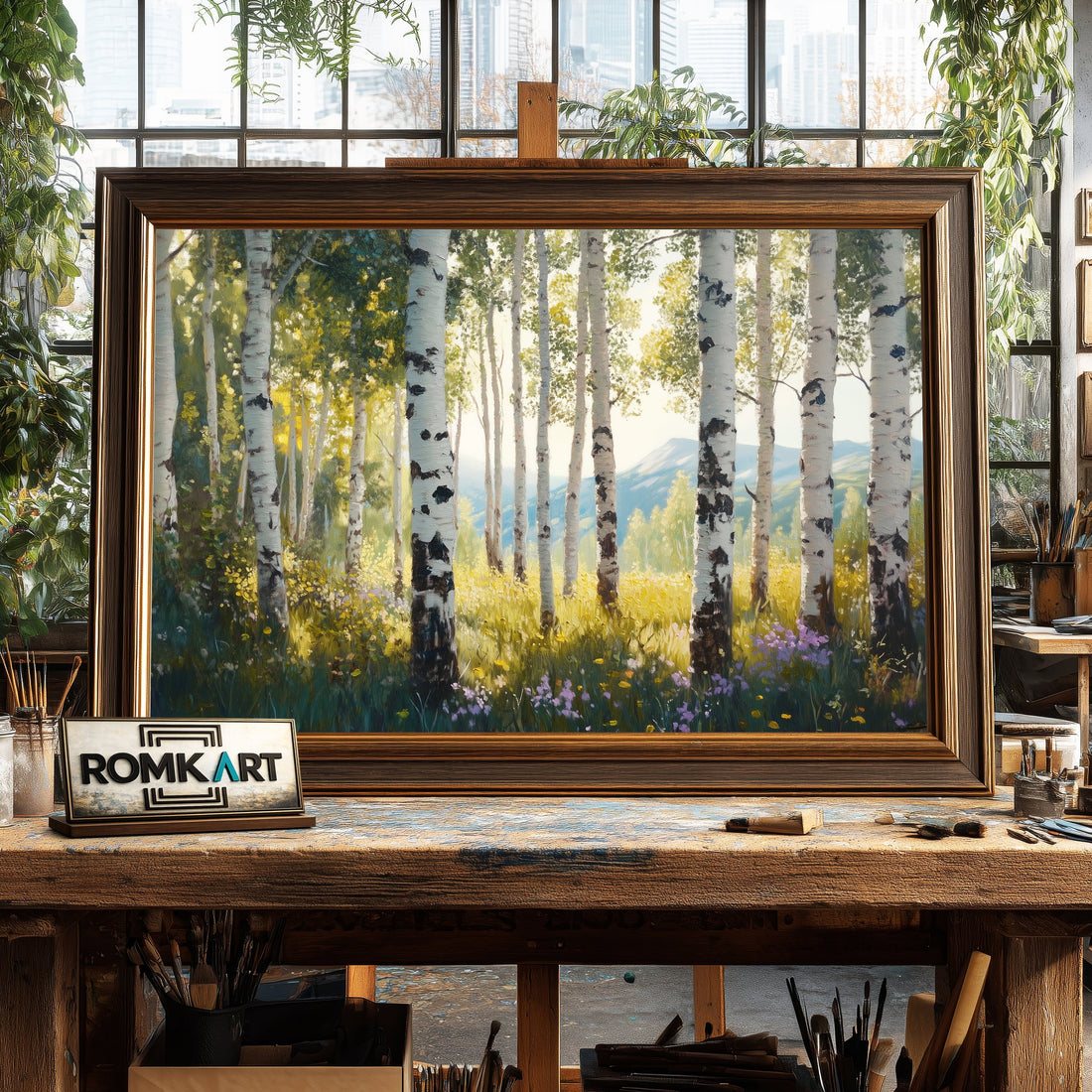 Aspen Grove Bathed in Sunlight hand-painted oil painting on canvas
