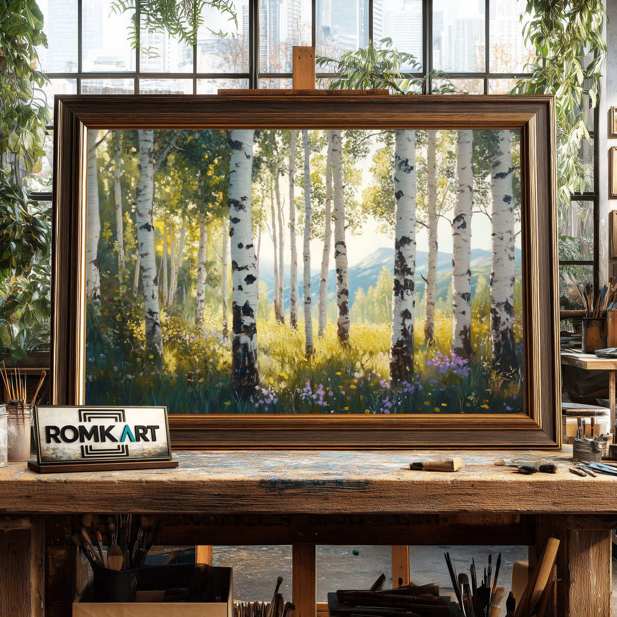 Aspen Grove Bathed in Sunlight Forest Landscape Oil Painting - image 2