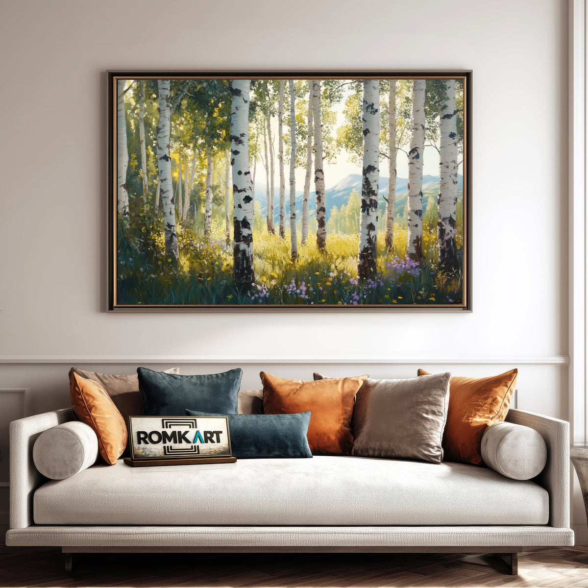 Aspen Grove Bathed in Sunlight Forest Landscape Oil Painting - image 4