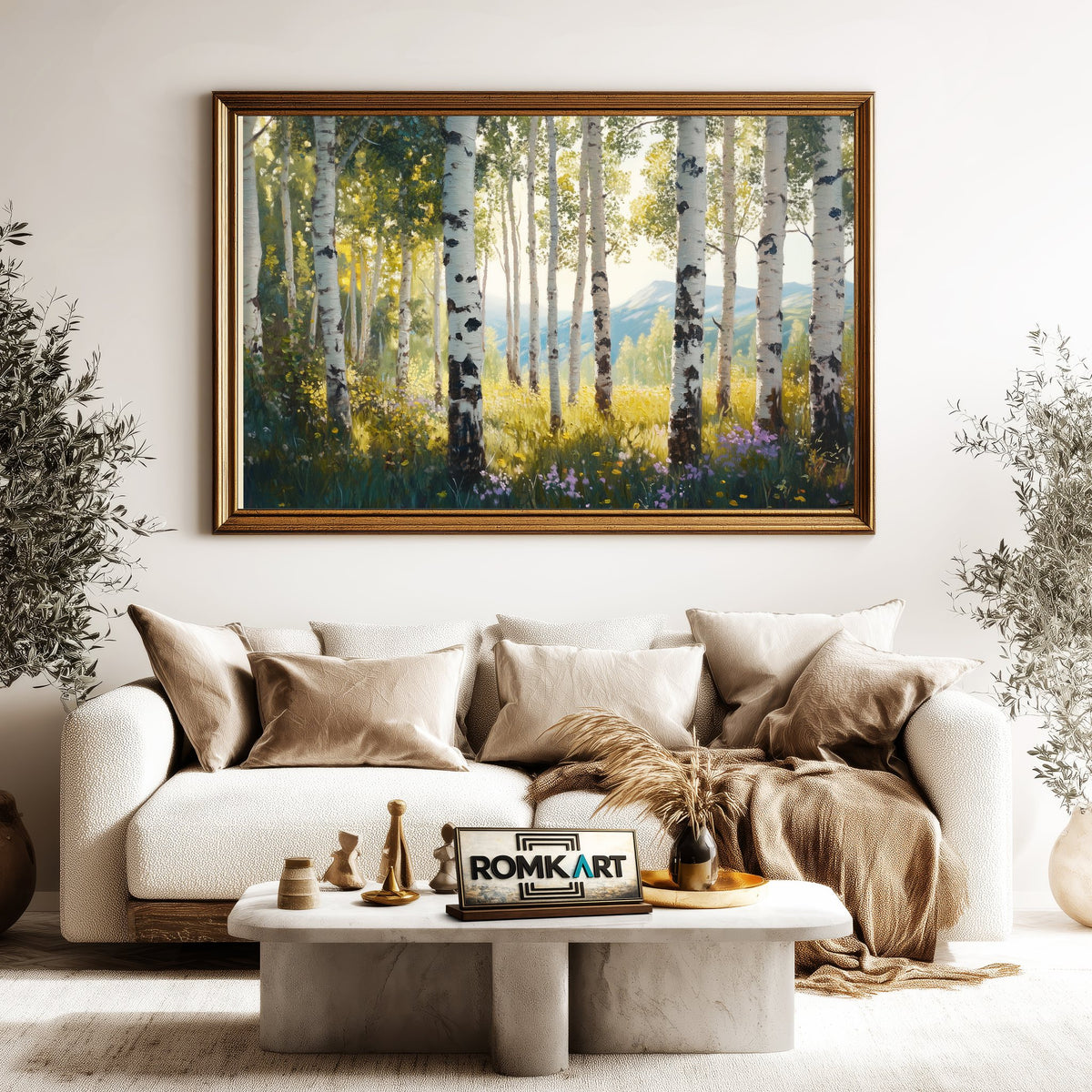 Aspen Grove Bathed in Sunlight Forest Landscape Oil Painting - image 5