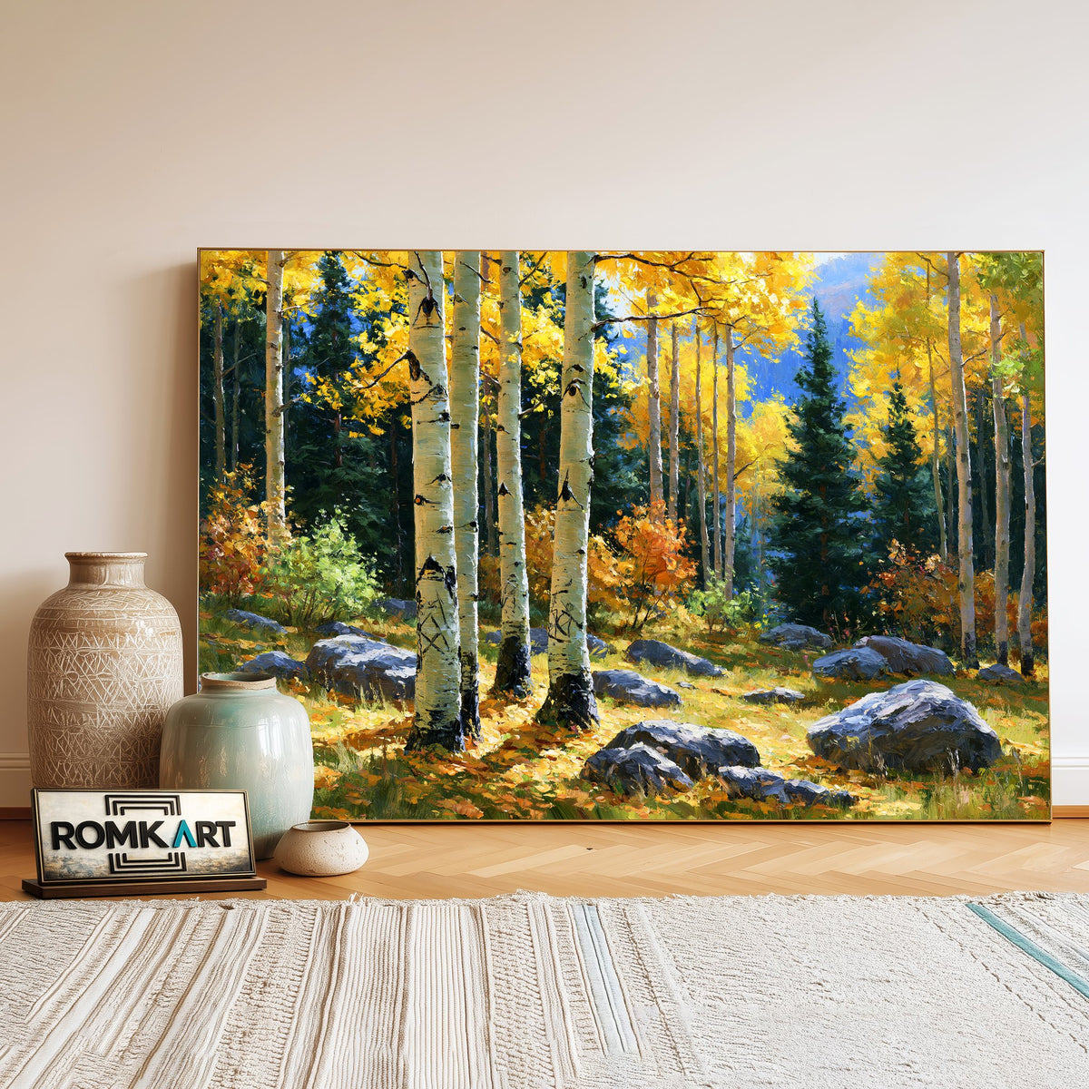 Aspen Grove Forest Landscape Oil Painting - image 3