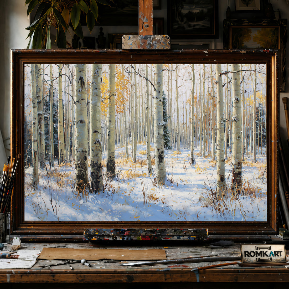 Aspen grove Winter hand-painted oil painting on canvas