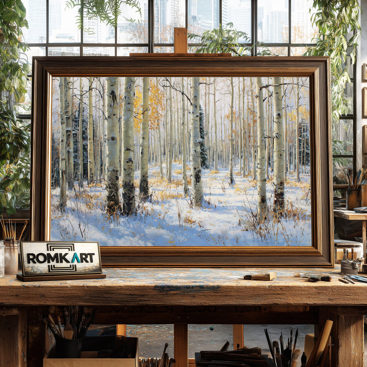 Aspen grove Winter Forest Landscape Oil Painting - image 2