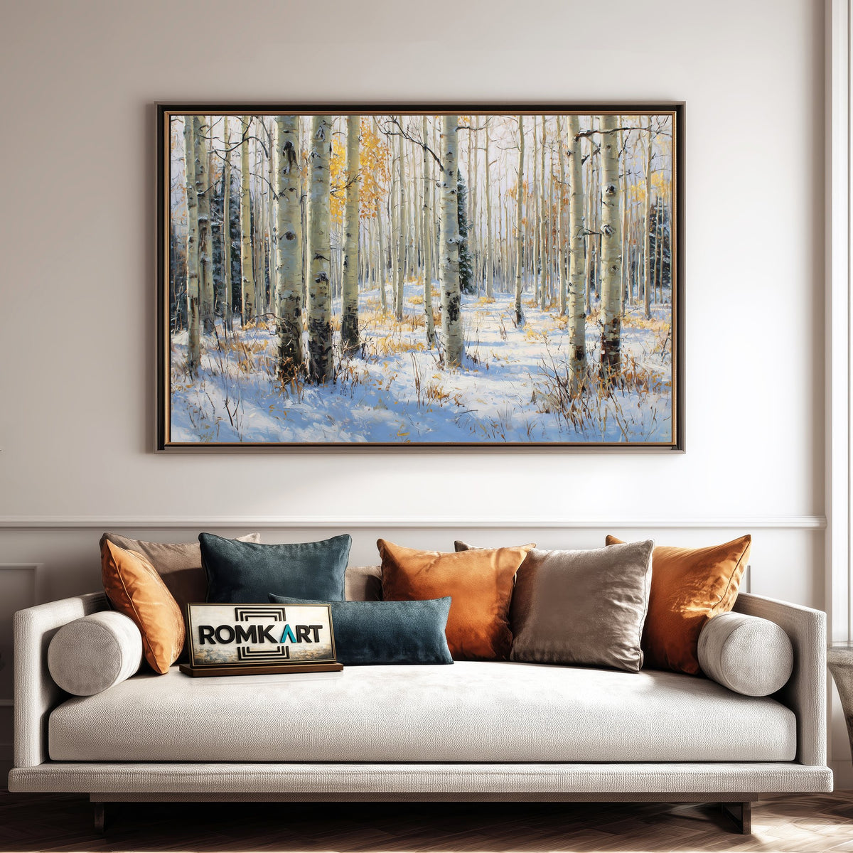 Aspen grove Winter Forest Landscape Oil Painting - image 4