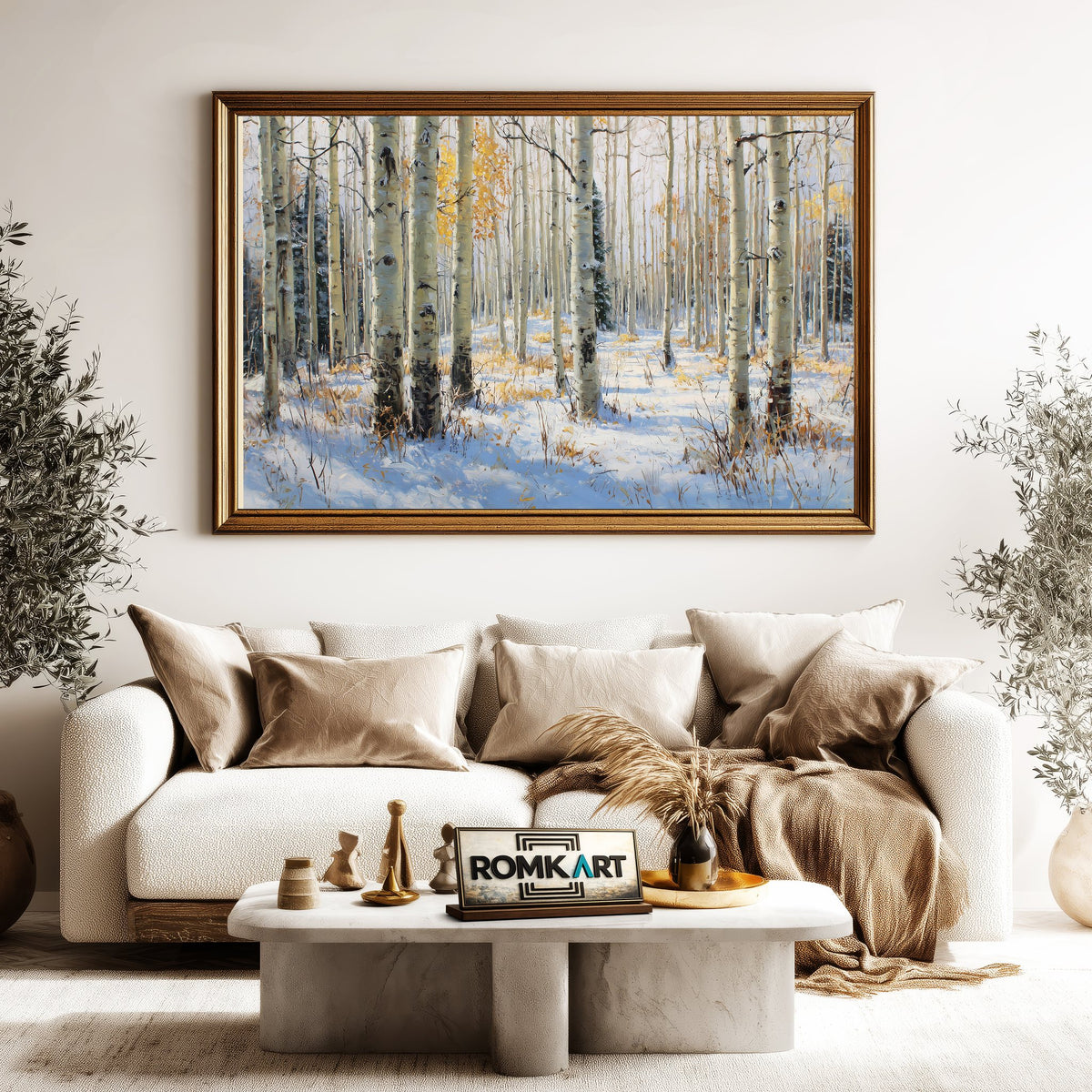Aspen grove Winter Forest Landscape Oil Painting - image 5