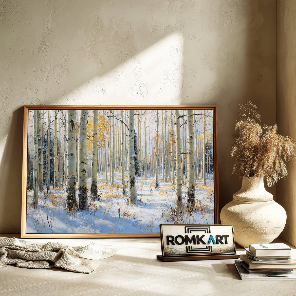 Aspen grove Winter Forest Landscape Oil Painting - image 6