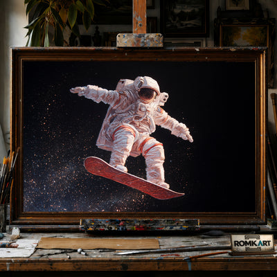 Astronaut on Snowboard Space Oil Painting