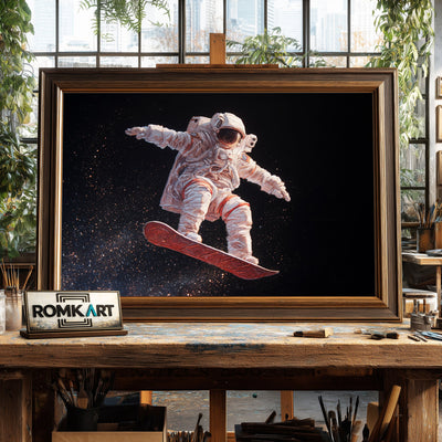 Astronaut on Snowboard Space Oil Painting - image 2