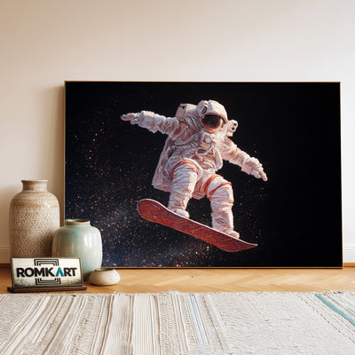 Astronaut on Snowboard Space Oil Painting - image 3