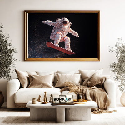 Astronaut on Snowboard Space Oil Painting - image 5