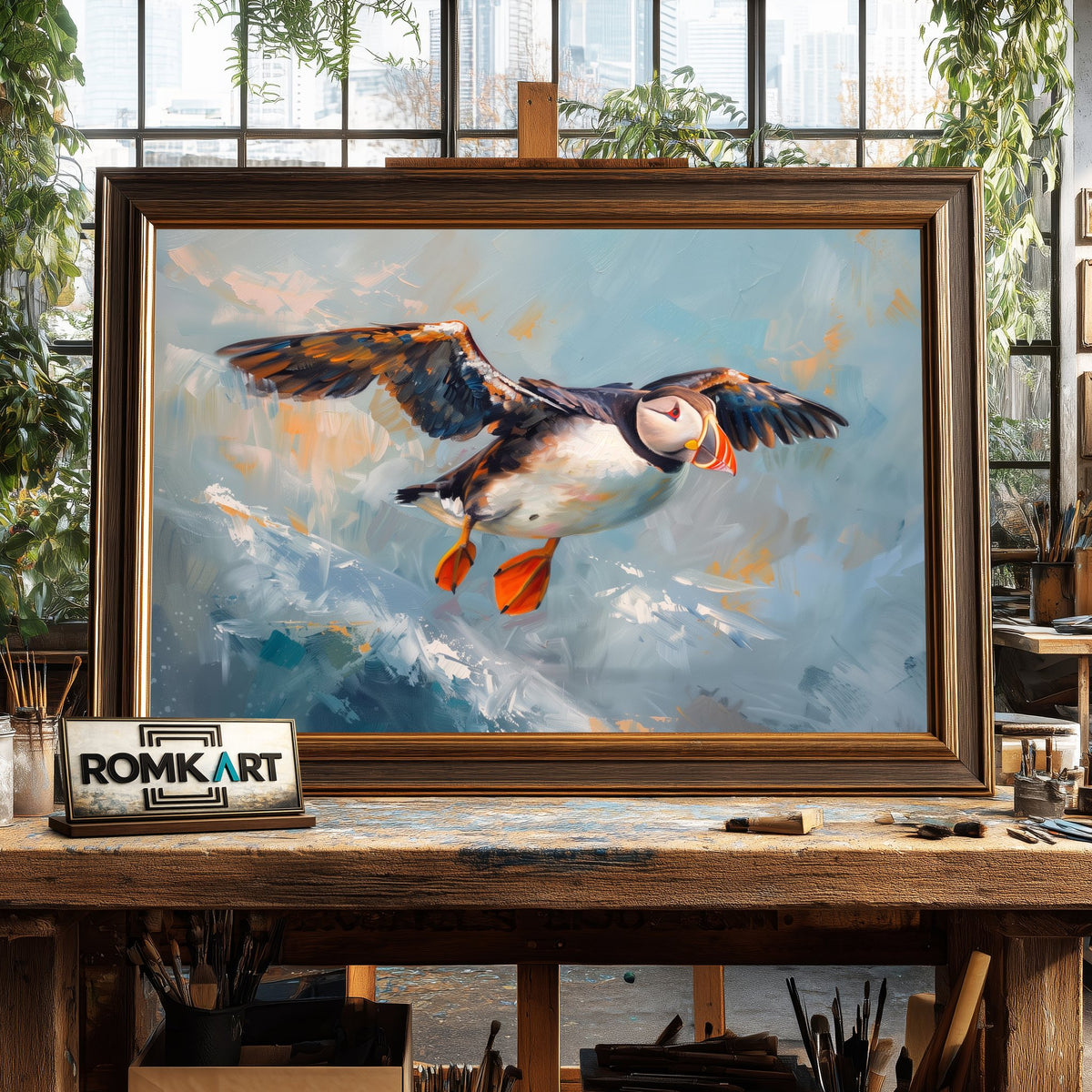 Atlantic Puffin Bird Oil Painting - image 2