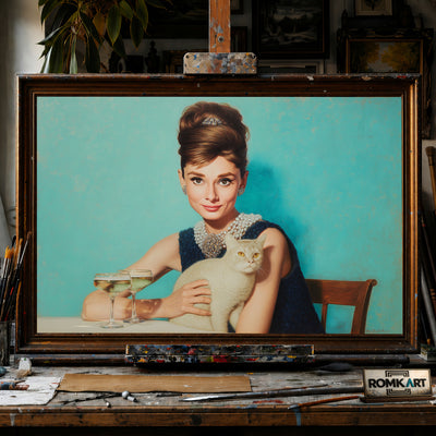 Audrey Hepburn Vintage 1960s hand-painted oil painting on canvas
