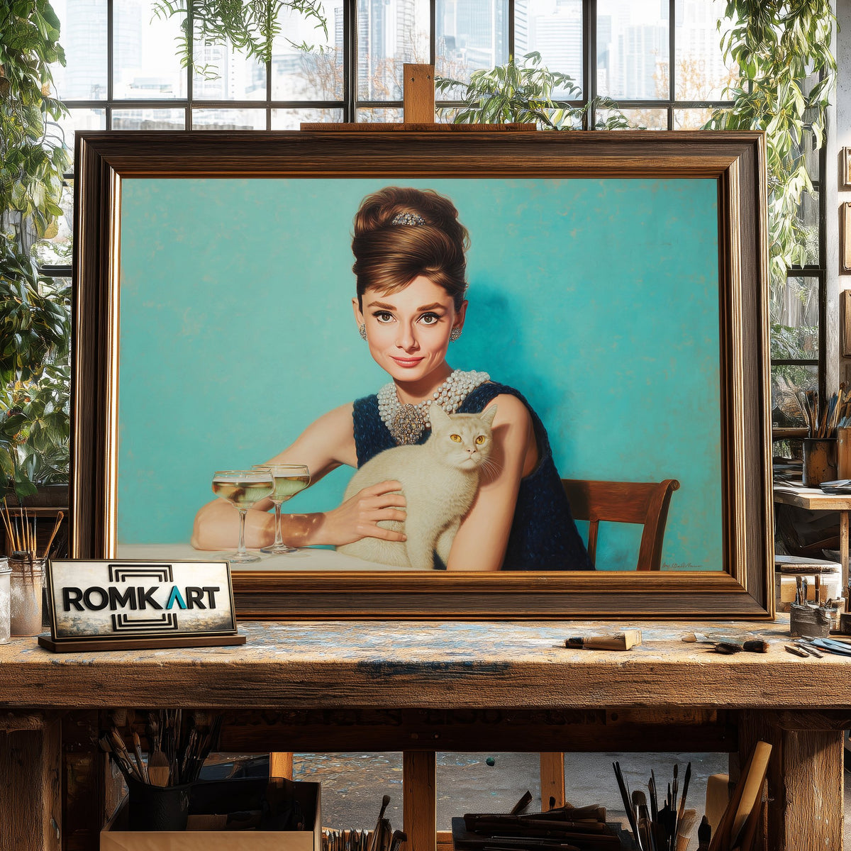 Audrey Hepburn Vintage 1960s Figurative Oil Painting - image 2