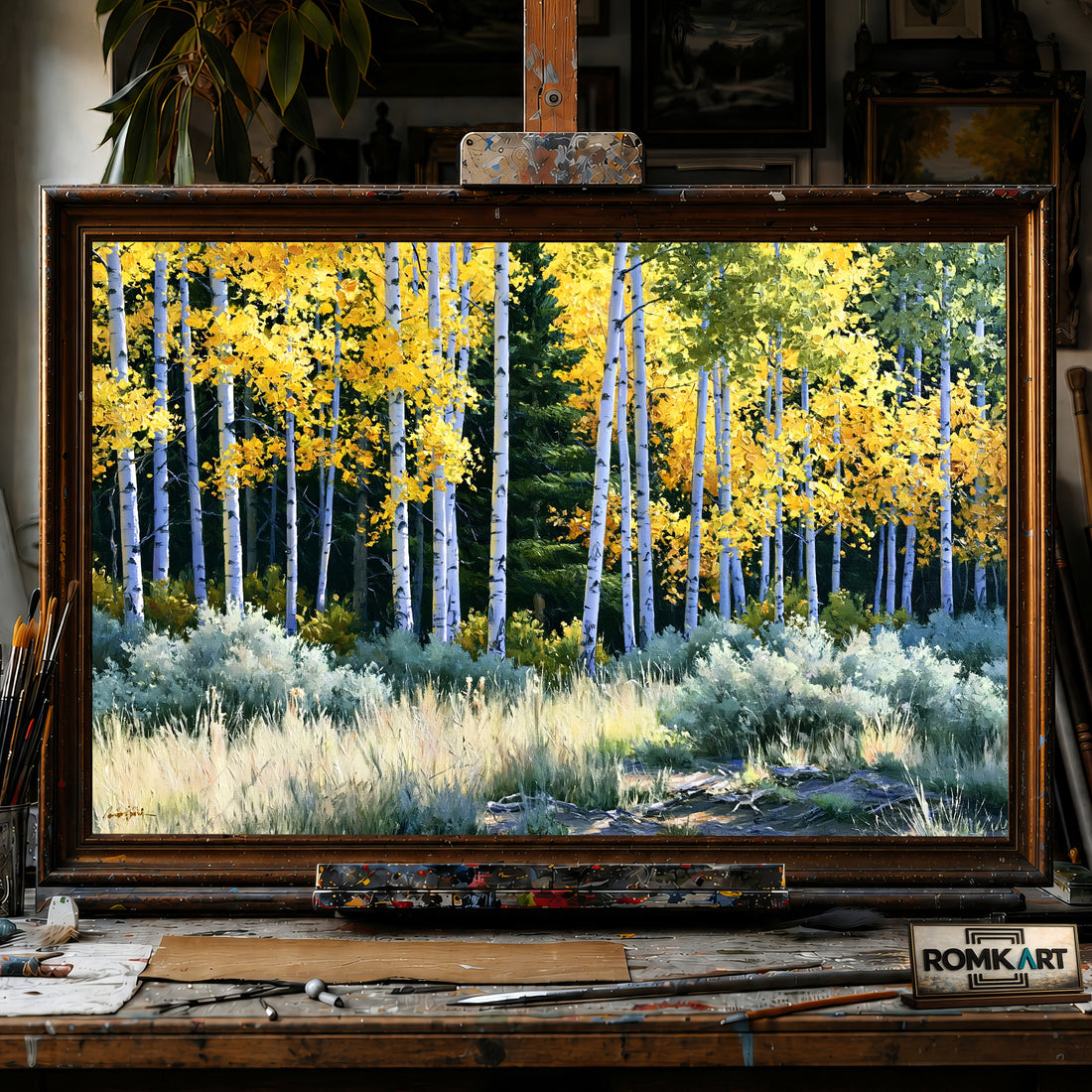 Autumn Aspen Grove hand-painted oil painting on canvas