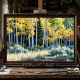 Autumn Aspen Grove hand-painted oil painting on canvas