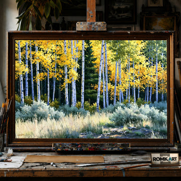 Autumn Aspen Grove hand-painted oil painting on canvas