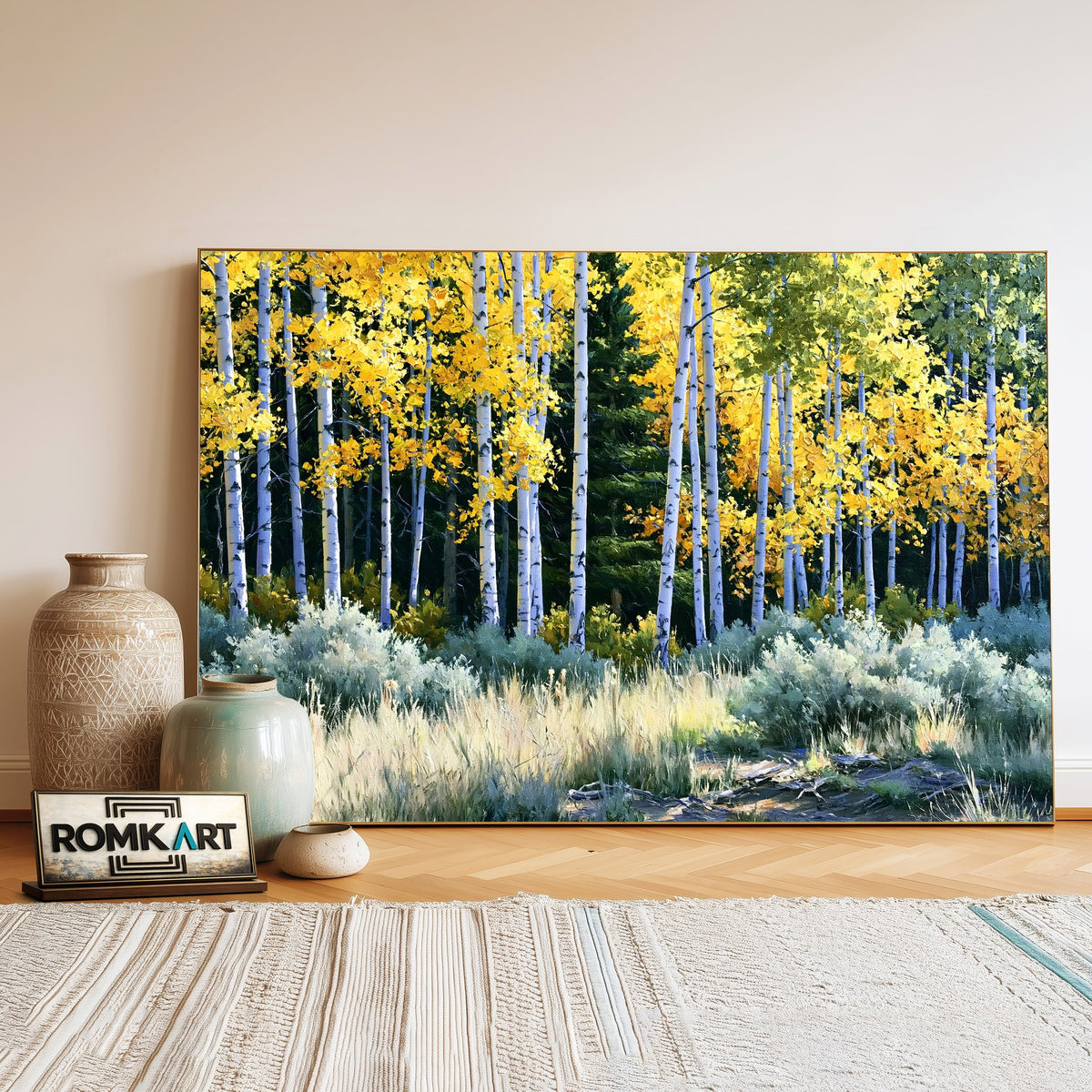 Autumn Aspen Grove Forest Landscape Oil Painting - image 3
