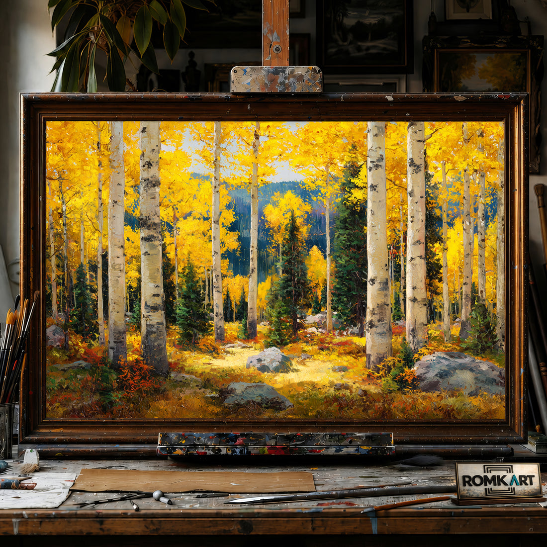 Autumn Aspen hand-painted oil painting on canvas