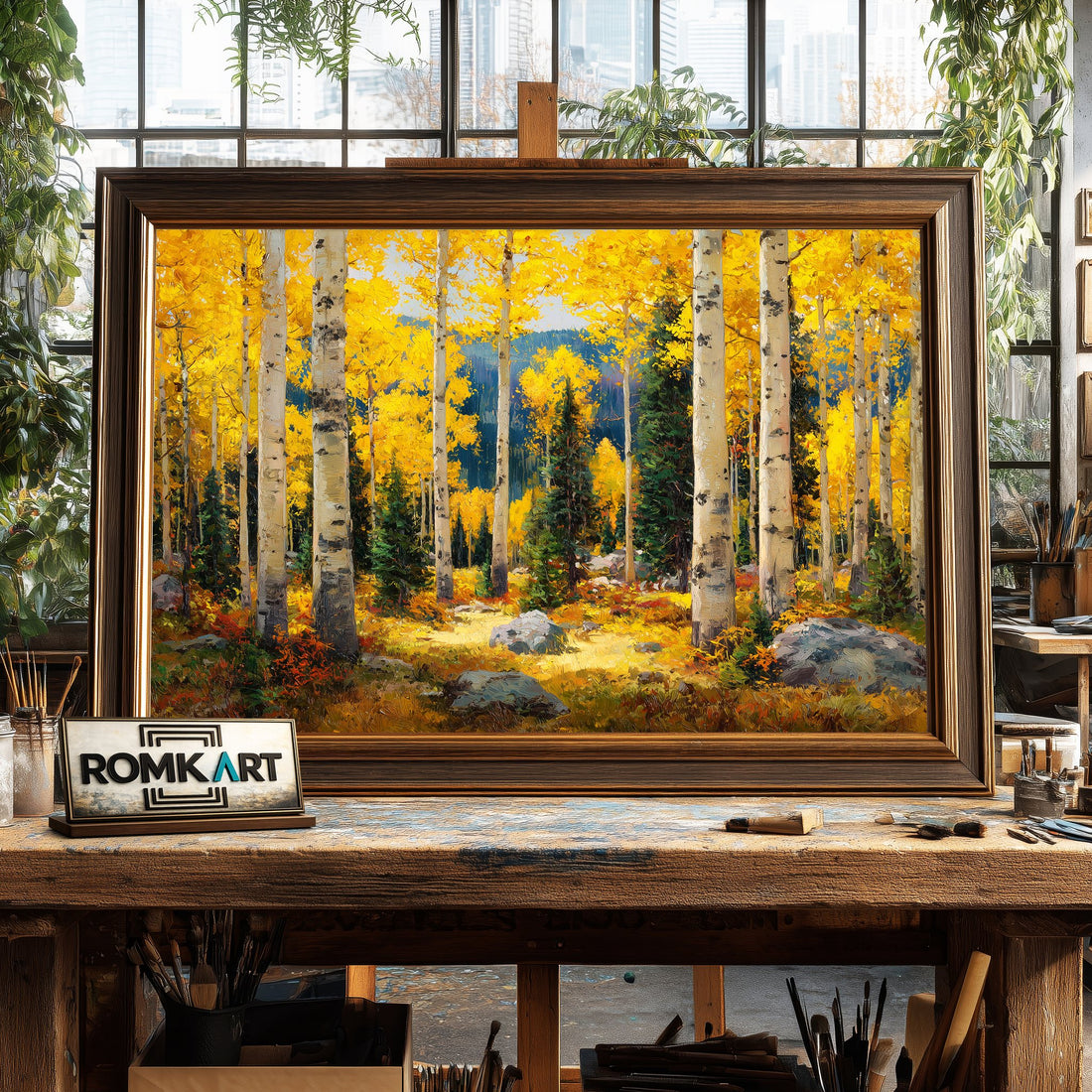 Autumn Aspen hand-painted oil painting on canvas