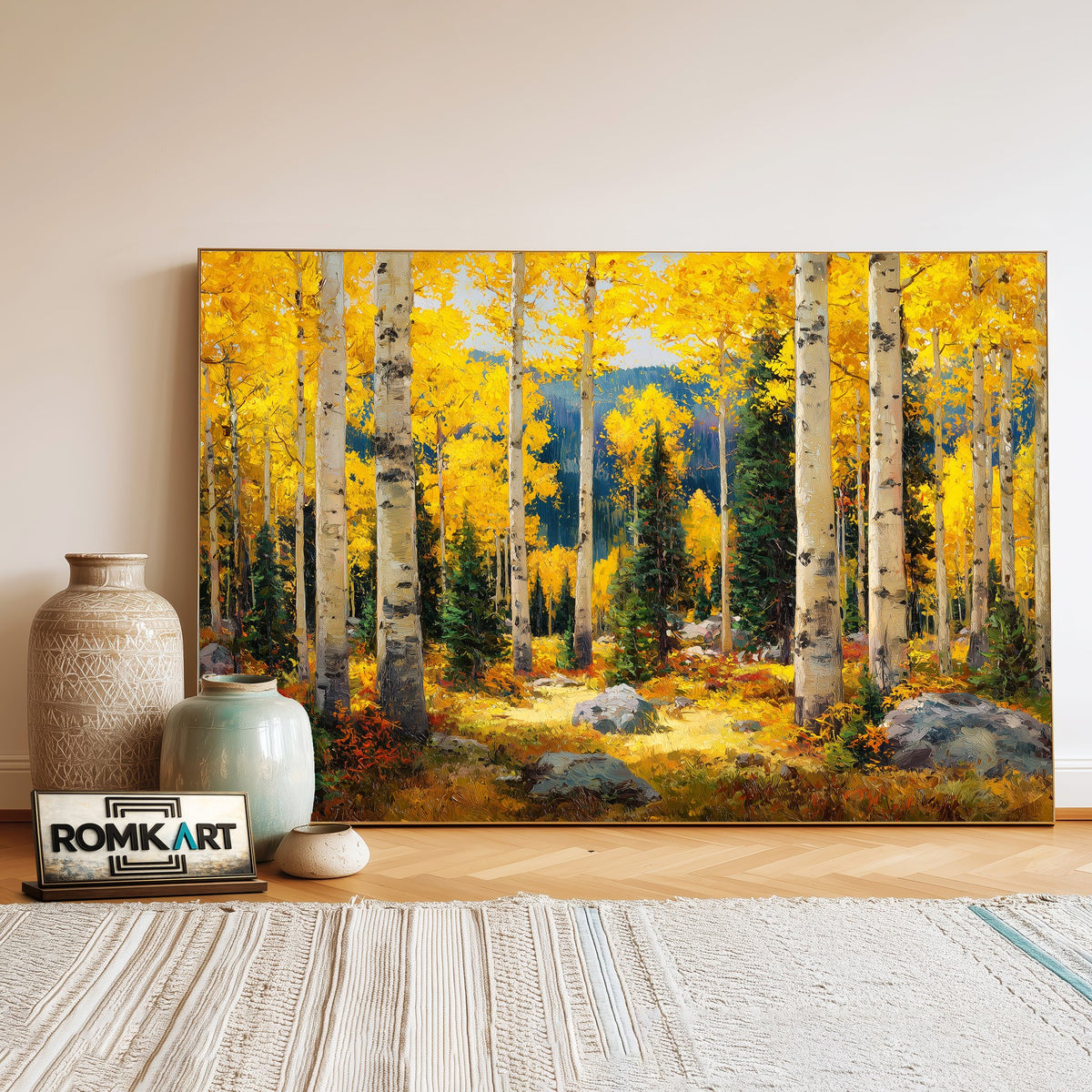 Autumn Aspen Forest Landscape Oil Painting - image 3