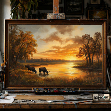 Autumn Landscape at Sunset hand-painted oil painting on canvas