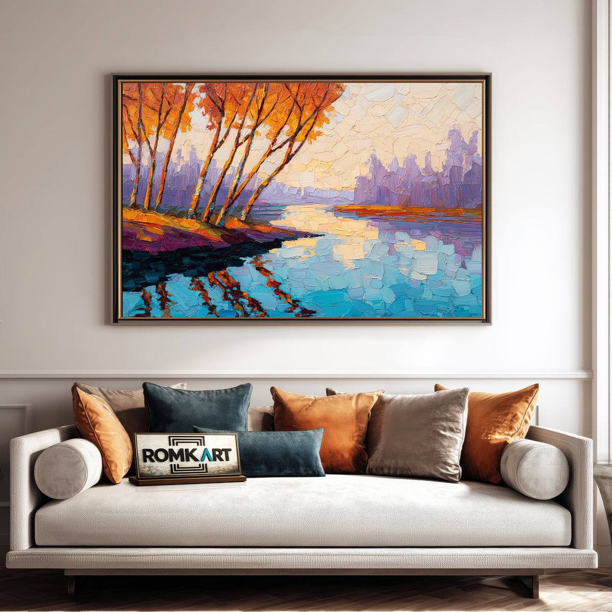 Autumn Riverside Landscape Waterscape Oil Painting - image 4