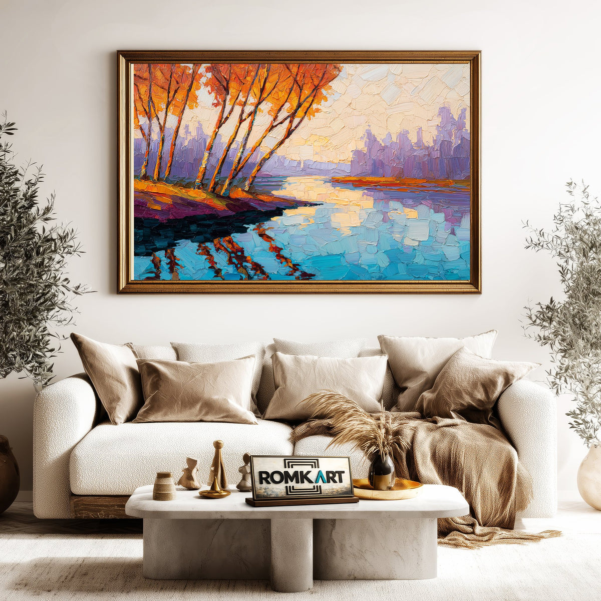 Autumn Riverside Landscape Waterscape Oil Painting - image 5