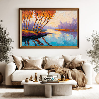 Autumn Riverside Landscape Waterscape Oil Painting - image 5