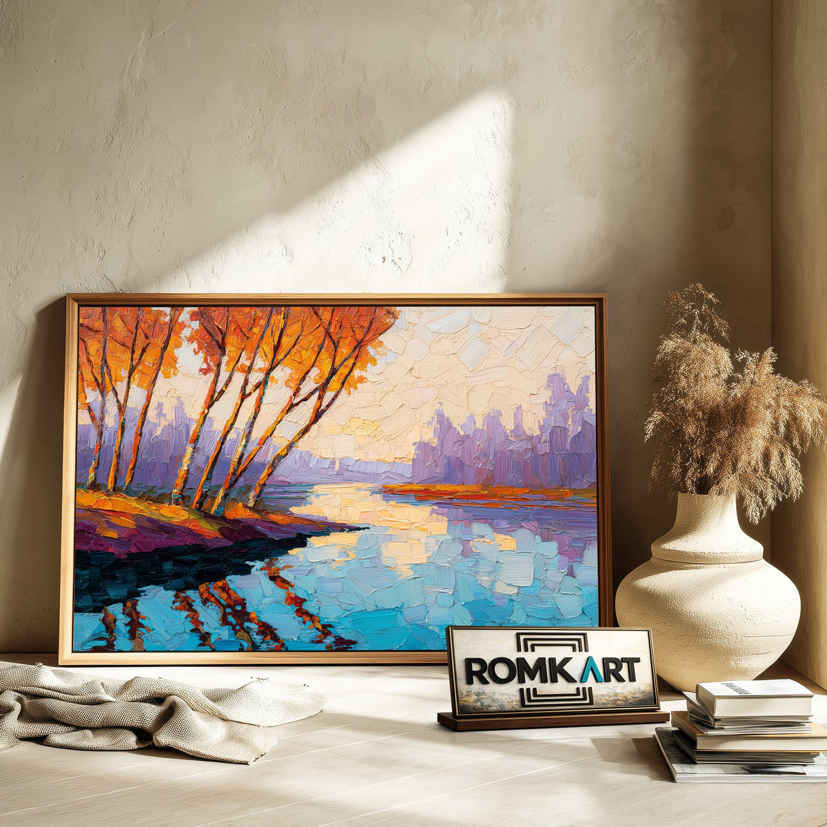 Autumn Riverside Landscape Waterscape Oil Painting - image 6