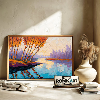 Autumn Riverside Landscape Waterscape Oil Painting - image 6