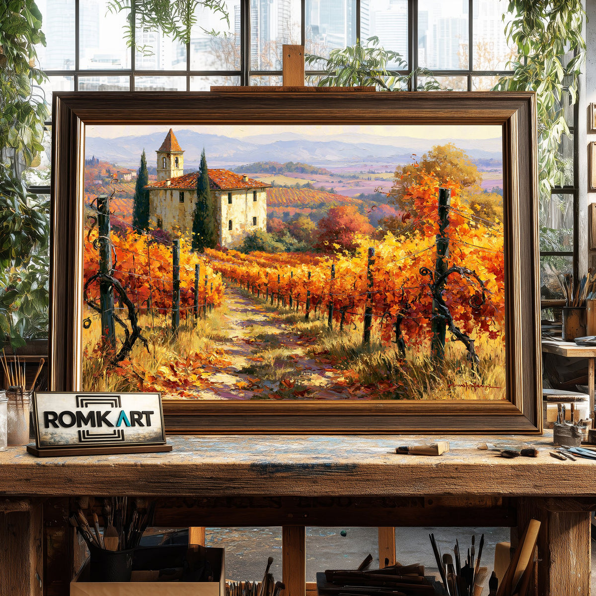 Autumn Tuscan Vineyard Countryside Oil Painting - image 2