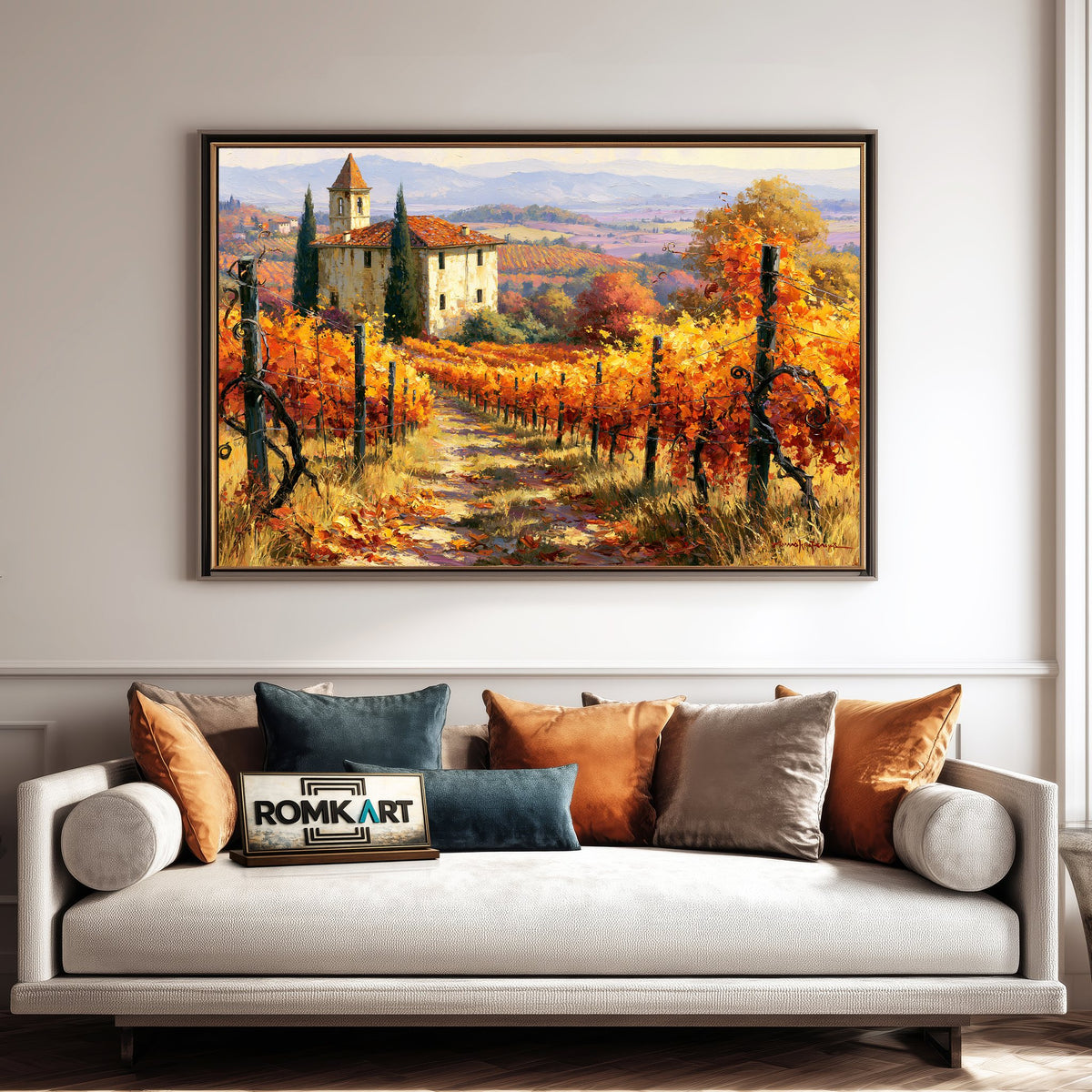 Autumn Tuscan Vineyard Countryside Oil Painting - image 4