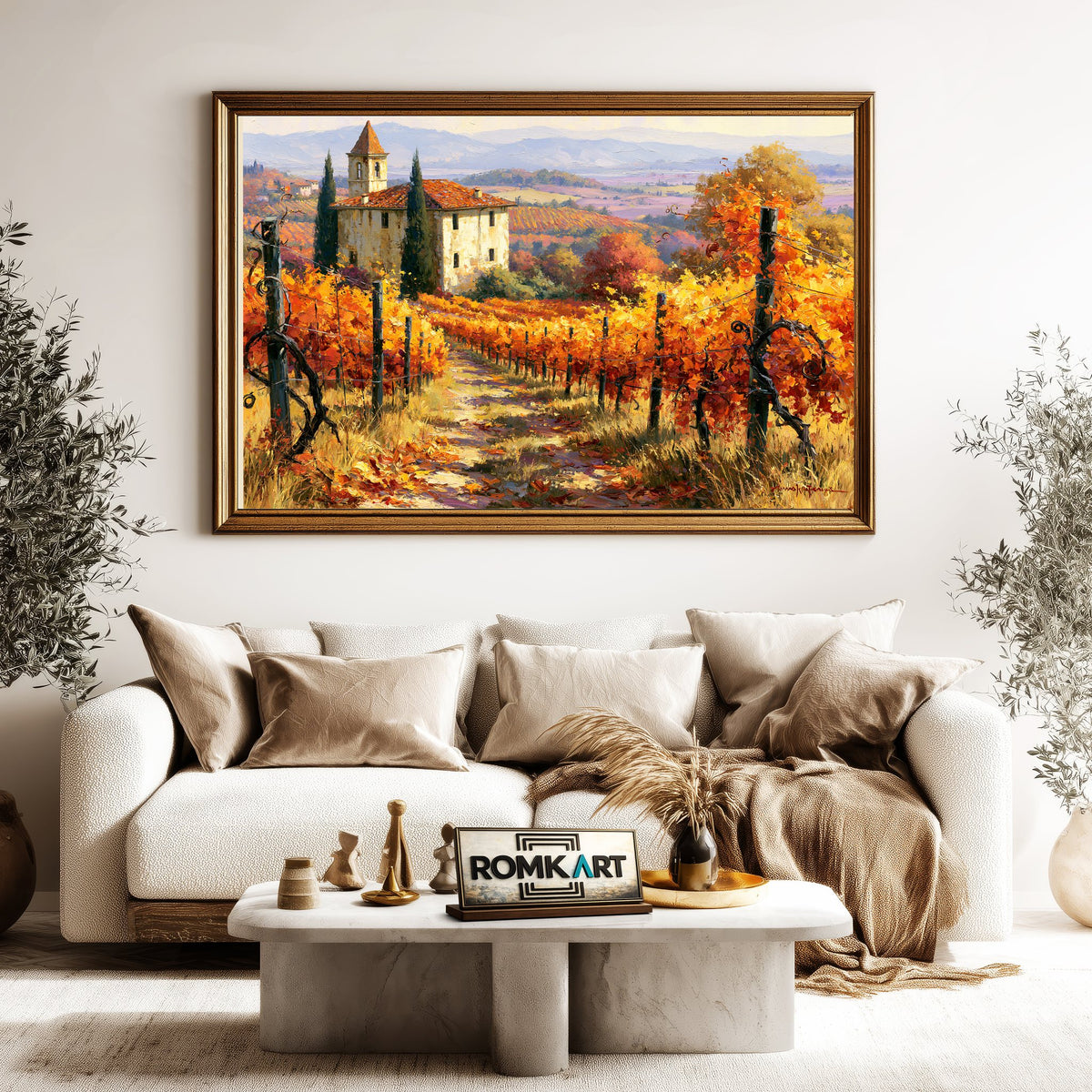 Autumn Tuscan Vineyard Countryside Oil Painting - image 5