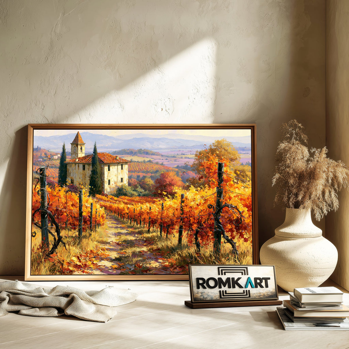 Autumn Tuscan Vineyard Countryside Oil Painting - image 6