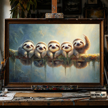 Baby Sloths Hanging hand-painted oil painting on canvas