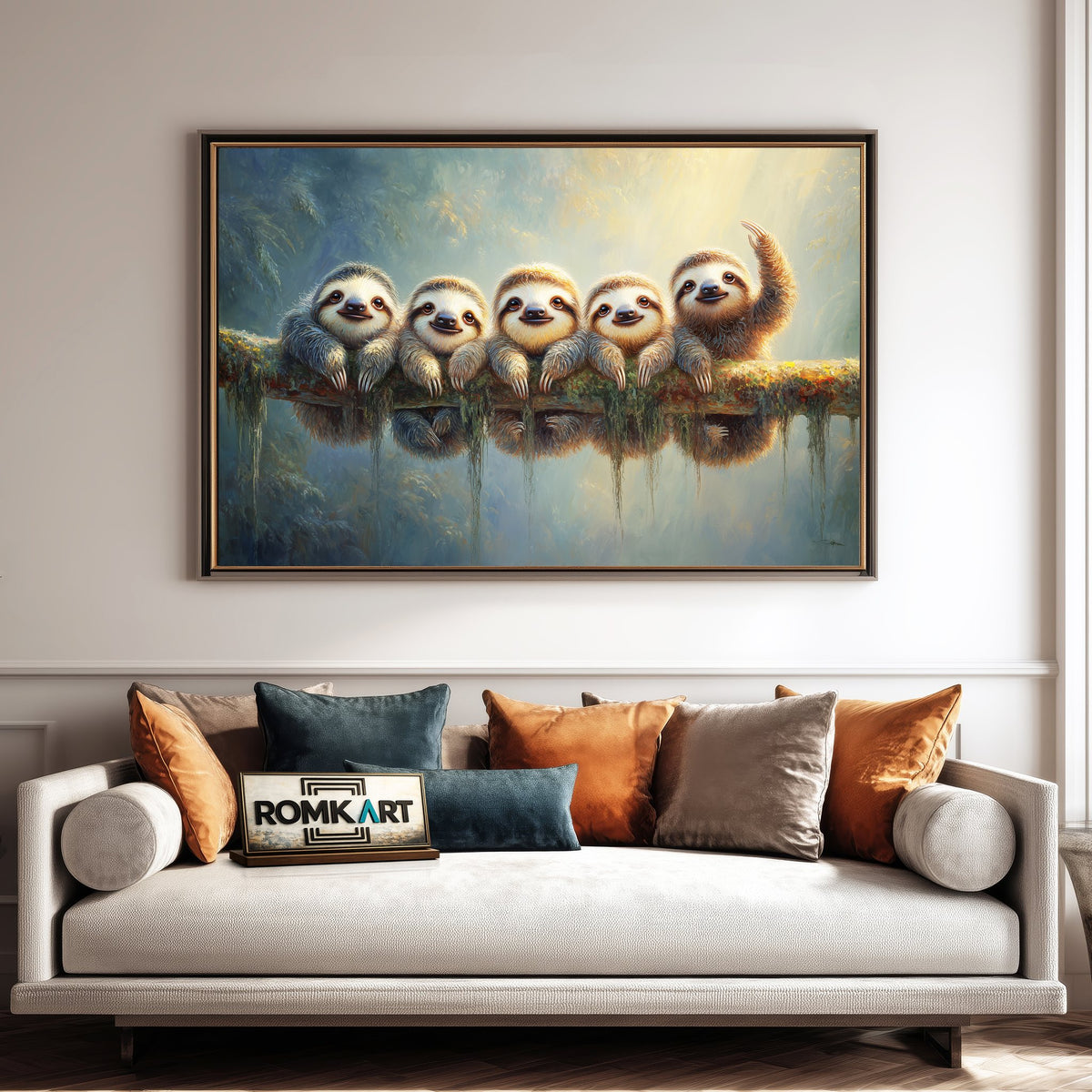 Baby Sloths Hanging Wildlife Oil Painting - image 4